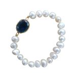 PULSEIRA PRATA PÉROLAS ÁGUA DOCE COM PEDRA COR