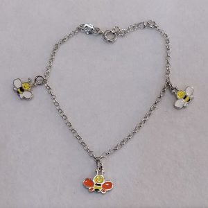 PULSEIRA PRATA CRIANÇA COM PENDENTES  ESMALTE