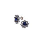 BRINCOS PRATA FLOR PEDRA AZUL E BRANCAS